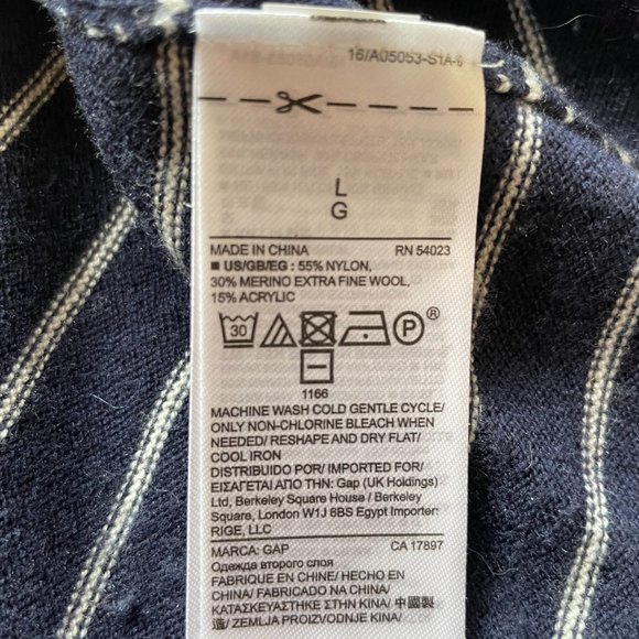 GAP Women’s Large Navy White Thin Horizontal-Striped L/S Drop Sleeve Sweater Top - Picture 15 of 16